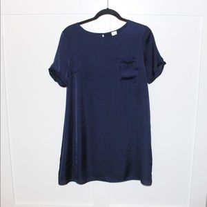 Navy blue silk Dress with pocket in chest